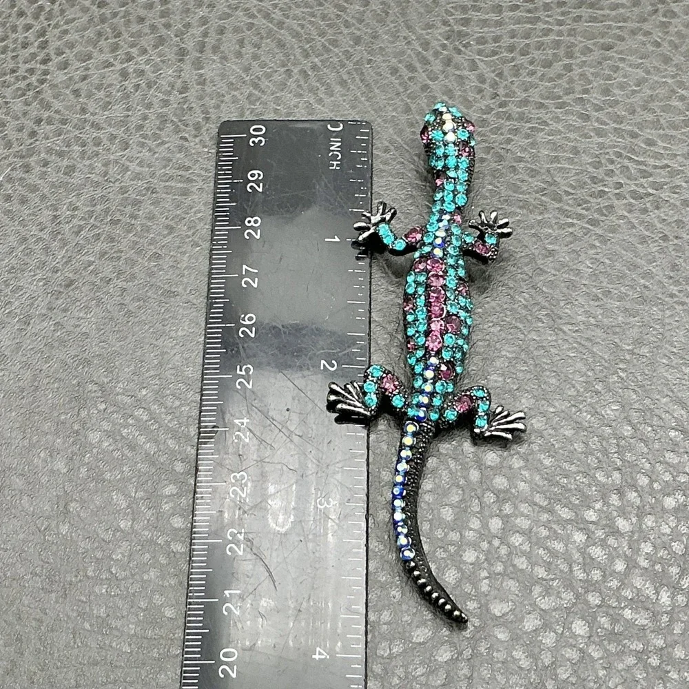 Multicolor Lizard Brooch Pin Turquoise Purple Rhinestone Reptile Animal Jewelry